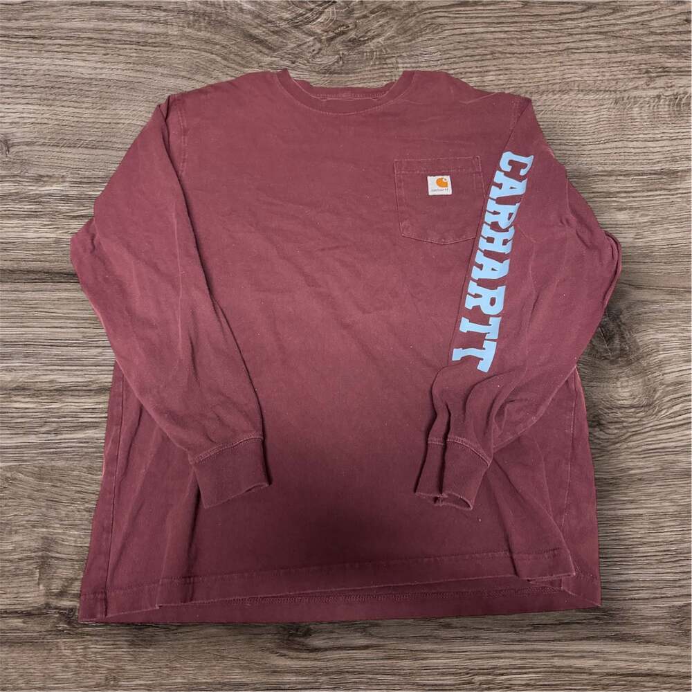 Carhartt Loose Fit Heavyweight Graphic Sleeve Long-Sleeve T-Shirt Burgundy